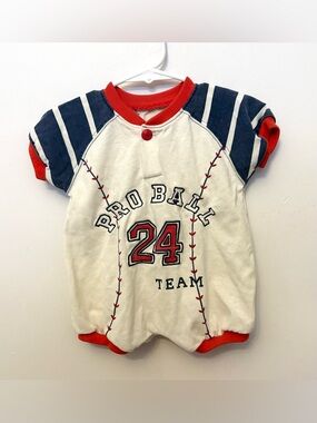 Vintage Unbranded Red, Navy & White Baby Baseball One Piece